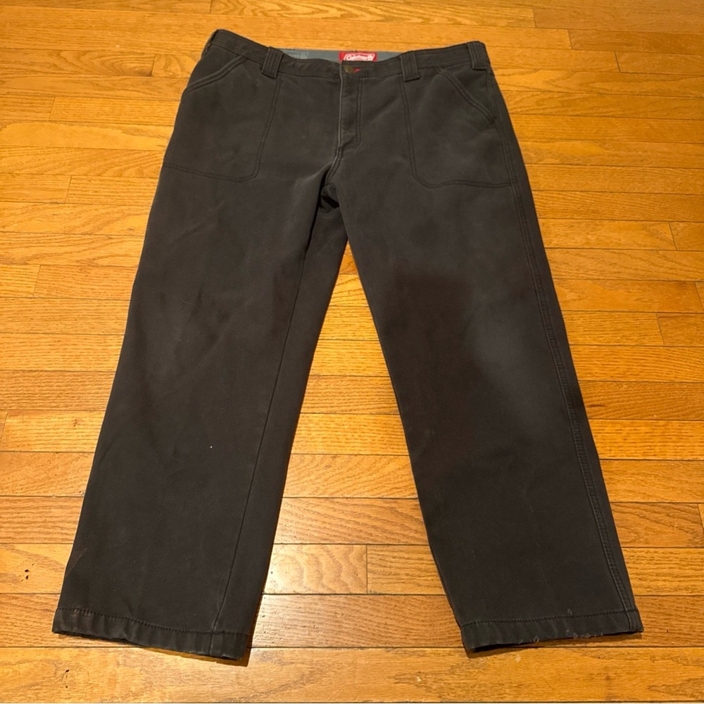 Men's 38x30 COLEMAN Gray Canvas Fleece Lined Carpenter Work Wear Pants